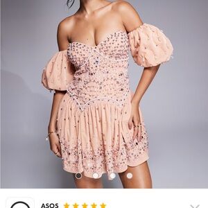ASOS Peach Embellished Off-Shoulder Dress